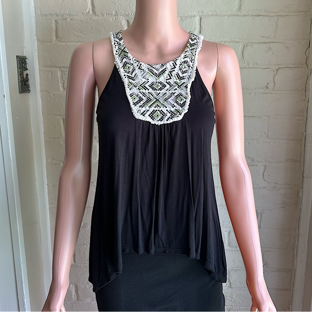 Rewind size XS black cream and forest green boho flowy summer tank top blouse